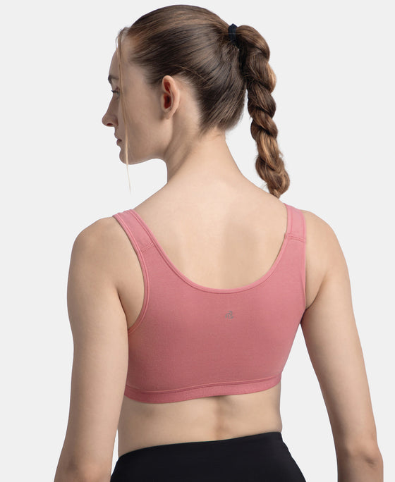 Wirefree Non Padded Super Combed Cotton Elastane Stretch Full Coverage Slip-On Active Bra with Wider Straps and Moisture Move Treatment - Heather Rose