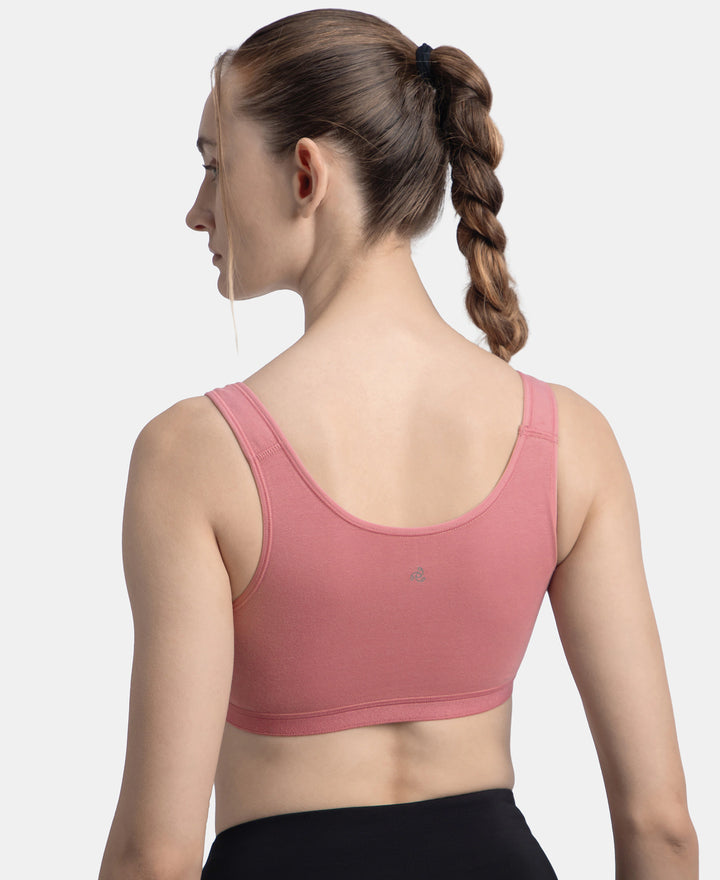 Wirefree Non Padded Super Combed Cotton Elastane Stretch Full Coverage Slip-On Active Bra with Wider Straps and Moisture Move Treatment - Heather Rose