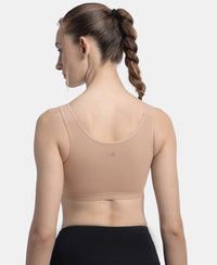 Wirefree Non Padded Super Combed Cotton Elastane Stretch Full Coverage Slip-On Active Bra with Wider Straps and Moisture Move Treatment - Mocha