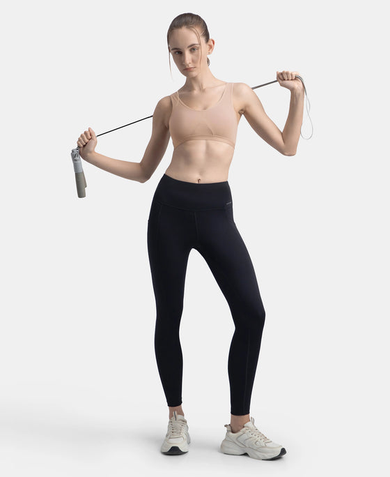 Wirefree Non Padded Super Combed Cotton Elastane Stretch Full Coverage Slip-On Active Bra with Wider Straps and Moisture Move Treatment - Mocha