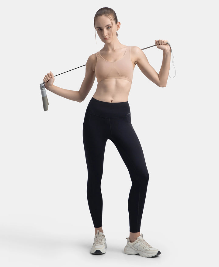 Wirefree Non Padded Super Combed Cotton Elastane Stretch Full Coverage Slip-On Active Bra with Wider Straps and Moisture Move Treatment - Mocha