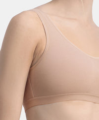 Wirefree Non Padded Super Combed Cotton Elastane Stretch Full Coverage Slip-On Active Bra with Wider Straps and Moisture Move Treatment - Mocha