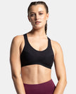 Wirefree Padded Super Combed Cotton Elastane Stretch Full Coverage Racerback Active Bra with StayFresh and Moisture Move Treatment - Black