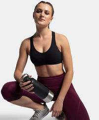 Wirefree Padded Super Combed Cotton Elastane Stretch Full Coverage Racerback Active Bra with StayFresh and Moisture Move Treatment - Black