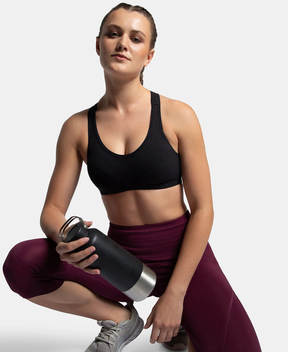 Wirefree Padded Super Combed Cotton Elastane Stretch Full Coverage Racerback Active Bra with StayFresh and Moisture Move Treatment - Black