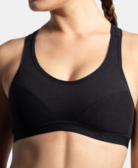 Wirefree Padded Super Combed Cotton Elastane Stretch Full Coverage Racerback Active Bra with StayFresh and Moisture Move Treatment - Black