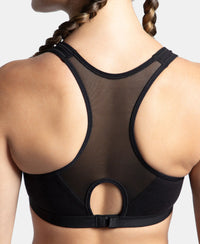 Wirefree Padded Super Combed Cotton Elastane Stretch Full Coverage Racerback Active Bra with StayFresh and Moisture Move Treatment - Black