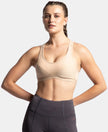 Wirefree Padded Super Combed Cotton Elastane Stretch Full Coverage Racerback Active Bra with StayFresh and Moisture Move Treatment - Skin