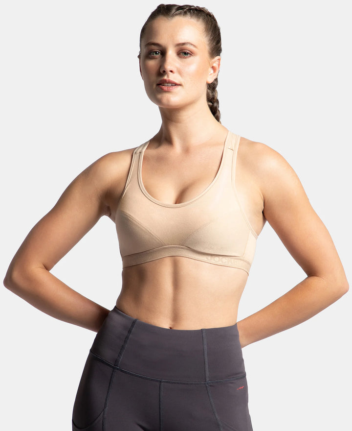 Wirefree Padded Super Combed Cotton Elastane Stretch Full Coverage Racerback Active Bra with StayFresh and Moisture Move Treatment - Skin