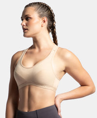 Wirefree Padded Super Combed Cotton Elastane Stretch Full Coverage Racerback Active Bra with StayFresh and Moisture Move Treatment - Skin