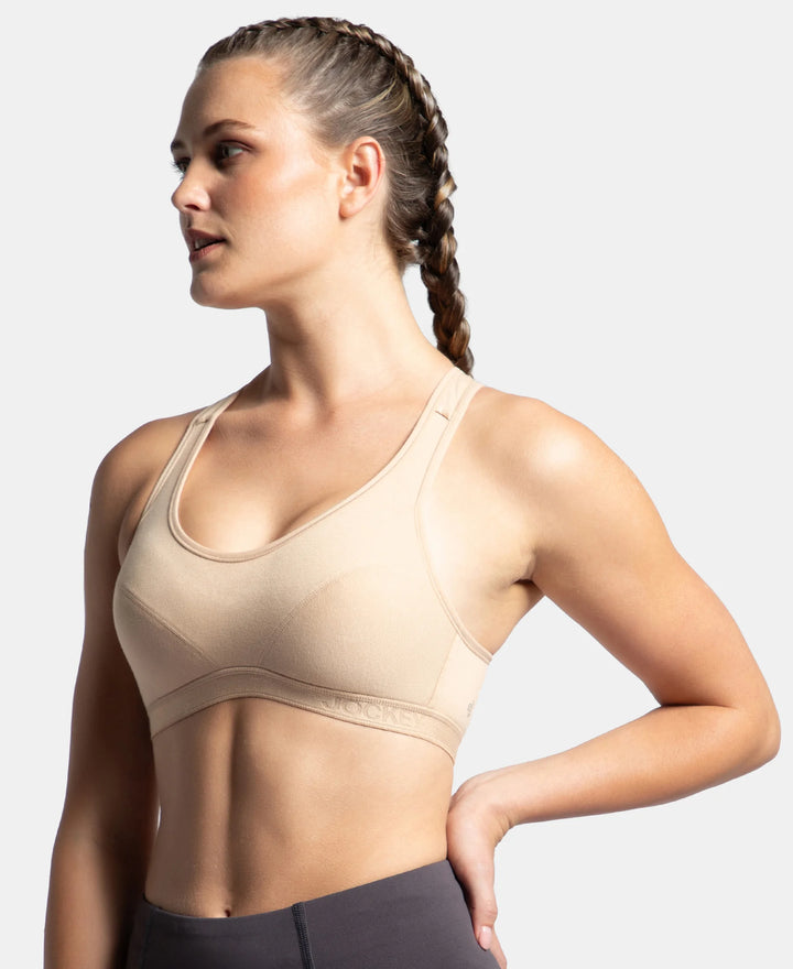 Wirefree Padded Super Combed Cotton Elastane Stretch Full Coverage Racerback Active Bra with StayFresh and Moisture Move Treatment - Skin