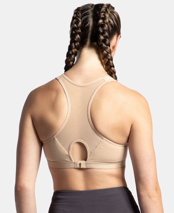 Wirefree Padded Super Combed Cotton Elastane Stretch Full Coverage Racerback Active Bra with StayFresh and Moisture Move Treatment - Skin