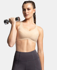 Wirefree Padded Super Combed Cotton Elastane Stretch Full Coverage Racerback Active Bra with StayFresh and Moisture Move Treatment - Skin