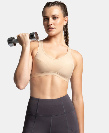 Wirefree Padded Super Combed Cotton Elastane Stretch Full Coverage Racerback Active Bra with StayFresh and Moisture Move Treatment - Skin