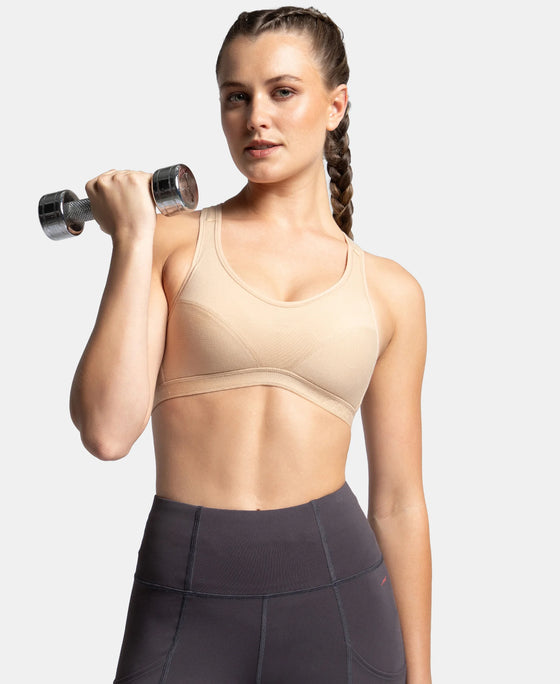 Wirefree Padded Super Combed Cotton Elastane Stretch Full Coverage Racerback Active Bra with StayFresh and Moisture Move Treatment - Skin