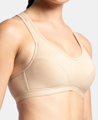 Wirefree Padded Super Combed Cotton Elastane Stretch Full Coverage Racerback Active Bra with StayFresh and Moisture Move Treatment - Skin
