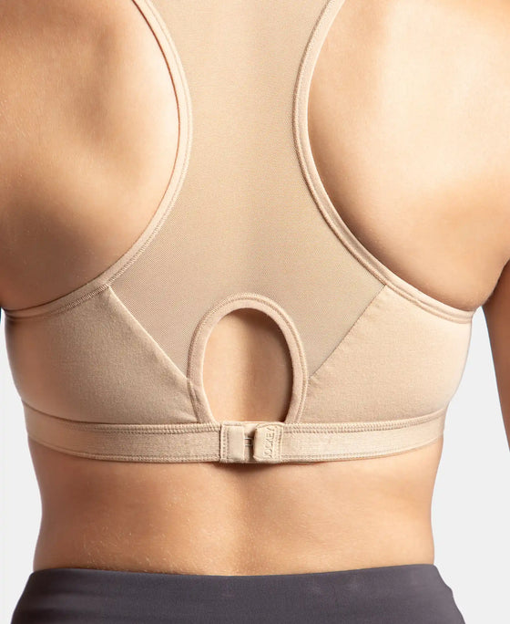 Wirefree Padded Super Combed Cotton Elastane Stretch Full Coverage Racerback Active Bra with StayFresh and Moisture Move Treatment - Skin