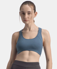 Wirefree Padded Super Combed Cotton Elastane Stretch Full Coverage Racerback Styling Active Bra with StayFresh and Moisture Move Treatment - Frost