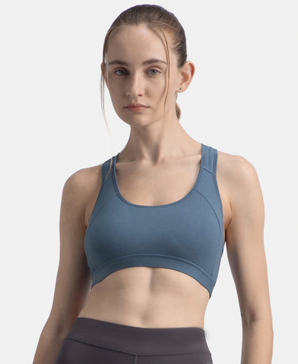 Wirefree Padded Super Combed Cotton Elastane Stretch Full Coverage Racerback Styling Active Bra with StayFresh and Moisture Move Treatment - Frost