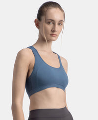 Wirefree Padded Super Combed Cotton Elastane Stretch Full Coverage Racerback Styling Active Bra with StayFresh and Moisture Move Treatment - Frost