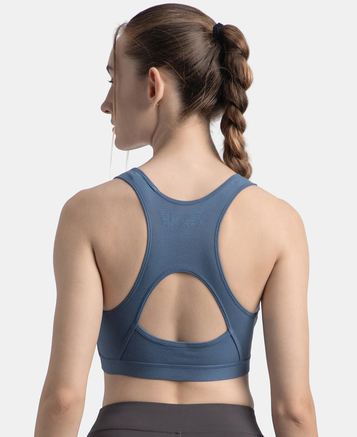 Wirefree Padded Super Combed Cotton Elastane Stretch Full Coverage Racerback Styling Active Bra with StayFresh and Moisture Move Treatment - Frost