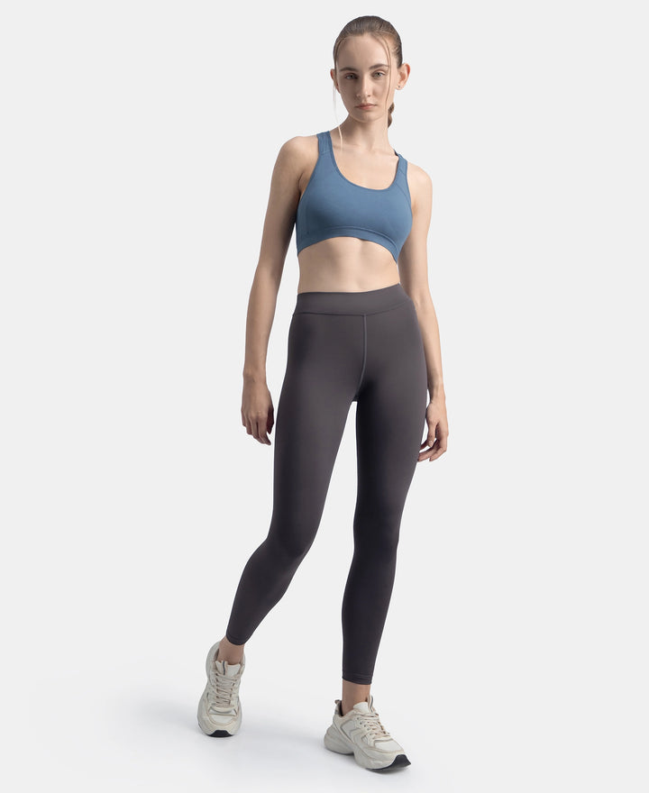 Wirefree Padded Super Combed Cotton Elastane Stretch Full Coverage Racerback Styling Active Bra with StayFresh and Moisture Move Treatment - Frost