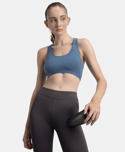 Wirefree Padded Super Combed Cotton Elastane Stretch Full Coverage Racerback Styling Active Bra with StayFresh and Moisture Move Treatment - Frost