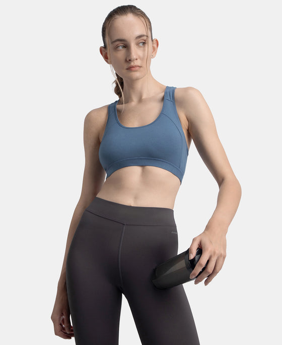 Wirefree Padded Super Combed Cotton Elastane Stretch Full Coverage Racerback Styling Active Bra with StayFresh and Moisture Move Treatment - Frost