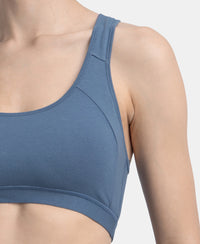 Wirefree Padded Super Combed Cotton Elastane Stretch Full Coverage Racerback Styling Active Bra with StayFresh and Moisture Move Treatment - Frost