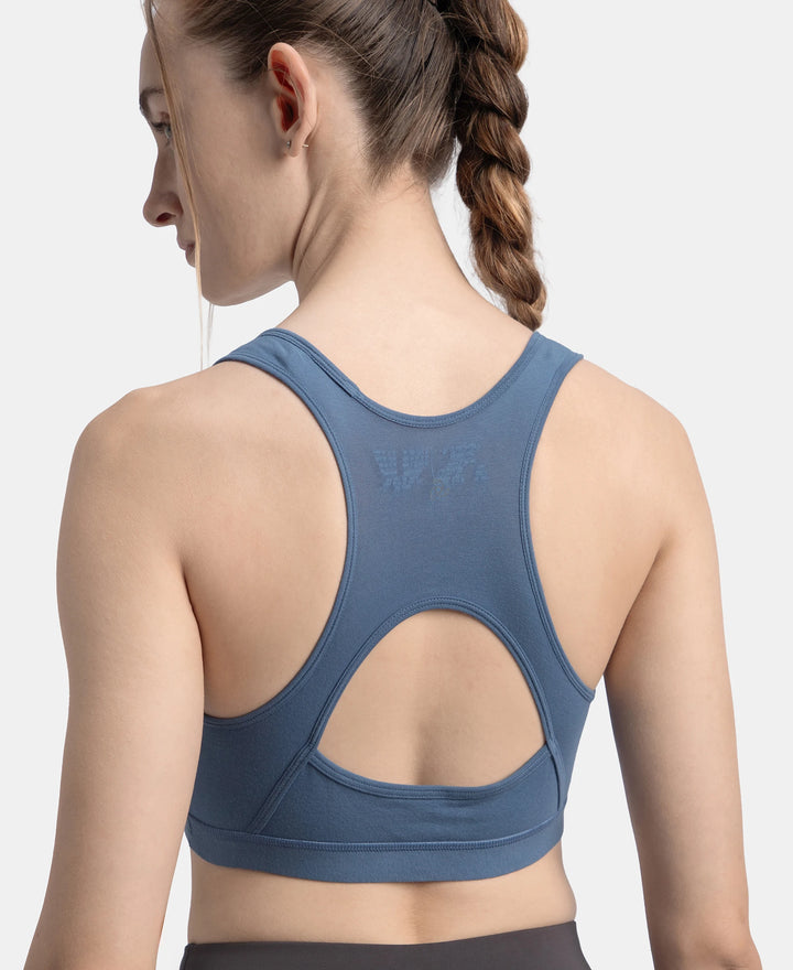 Wirefree Padded Super Combed Cotton Elastane Stretch Full Coverage Racerback Styling Active Bra with StayFresh and Moisture Move Treatment - Frost
