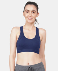 Wirefree Padded Super Combed Cotton Elastane Stretch Full Coverage Racerback Styling Active Bra with StayFresh and Moisture Move Treatment - Imperial Blue