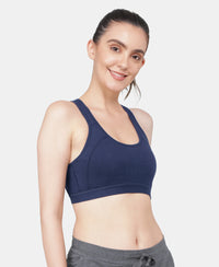 Wirefree Padded Super Combed Cotton Elastane Stretch Full Coverage Racerback Styling Active Bra with StayFresh and Moisture Move Treatment - Imperial Blue