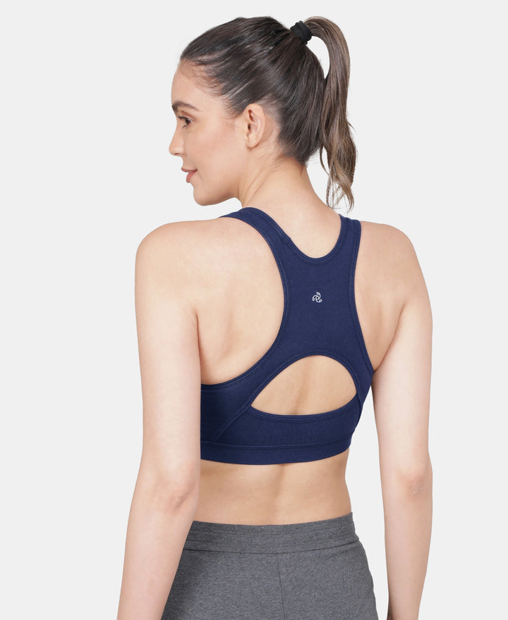 Wirefree Padded Super Combed Cotton Elastane Stretch Full Coverage Racerback Styling Active Bra with StayFresh and Moisture Move Treatment - Imperial Blue