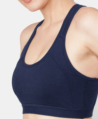 Wirefree Padded Super Combed Cotton Elastane Stretch Full Coverage Racerback Styling Active Bra with StayFresh and Moisture Move Treatment - Imperial Blue