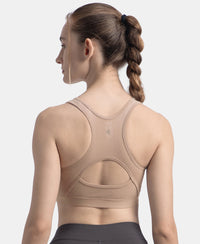 Wirefree Padded Super Combed Cotton Elastane Stretch Full Coverage Racerback Styling Active Bra with StayFresh and Moisture Move Treatment - Mocha