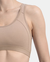 Wirefree Padded Super Combed Cotton Elastane Stretch Full Coverage Racerback Styling Active Bra with StayFresh and Moisture Move Treatment - Mocha