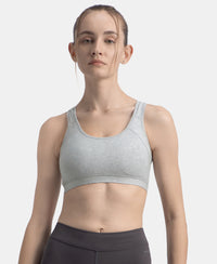 Wirefree Padded Super Combed Cotton Elastane Stretch Full Coverage Racerback Styling Active Bra with StayFresh and Moisture Move Treatment - Steel Grey Melange