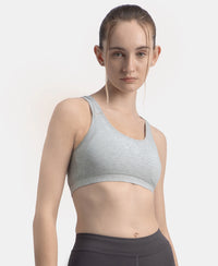 Wirefree Padded Super Combed Cotton Elastane Stretch Full Coverage Racerback Styling Active Bra with StayFresh and Moisture Move Treatment - Steel Grey Melange