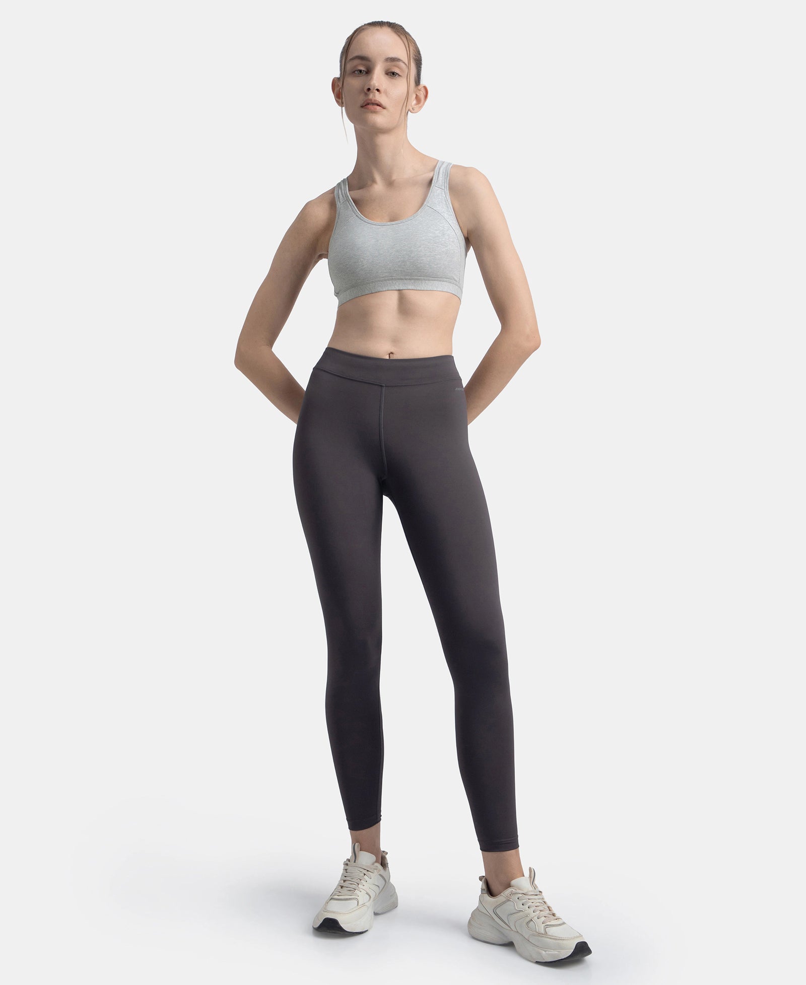 Wirefree Padded Super Combed Cotton Elastane Stretch Full Coverage Racerback Styling Active Bra with StayFresh and Moisture Move Treatment - Steel Grey Melange