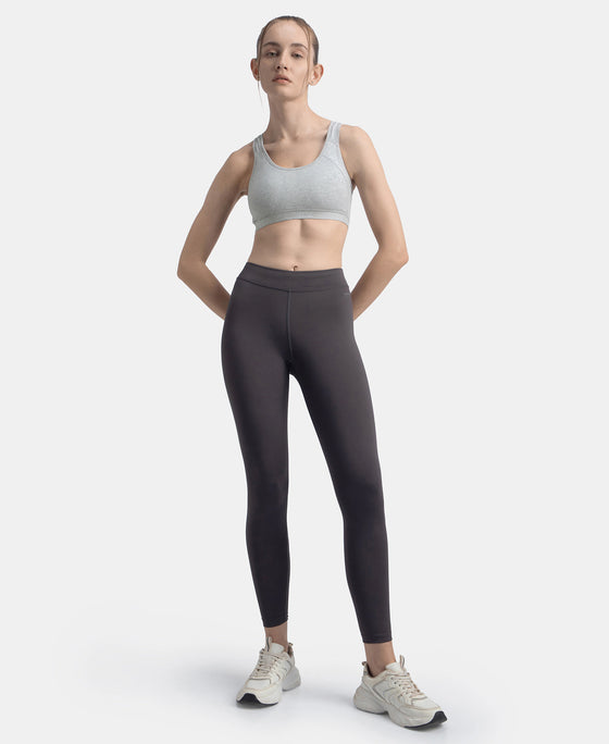 Wirefree Padded Super Combed Cotton Elastane Stretch Full Coverage Racerback Styling Active Bra with StayFresh and Moisture Move Treatment - Steel Grey Melange