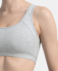 Wirefree Padded Super Combed Cotton Elastane Stretch Full Coverage Racerback Styling Active Bra with StayFresh and Moisture Move Treatment - Steel Grey Melange