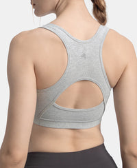 Wirefree Padded Super Combed Cotton Elastane Stretch Full Coverage Racerback Styling Active Bra with StayFresh and Moisture Move Treatment - Steel Grey Melange