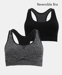 Wirefree Non Padded Micro Touch Nylon Elastane Full Coverage Reversible Active Bra With StayFresh Treatment - Black Melange