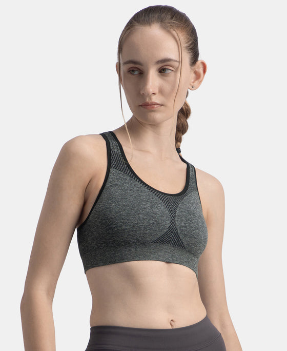 Wirefree Non Padded Micro Touch Nylon Elastane Full Coverage Active Bra With StayFresh Treatment - Black Melange