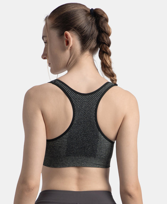 Wirefree Non Padded Micro Touch Nylon Elastane Full Coverage Active Bra With StayFresh Treatment - Black Melange