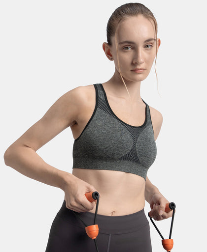 Wirefree Non Padded Micro Touch Nylon Elastane Full Coverage Active Bra With StayFresh Treatment - Black Melange