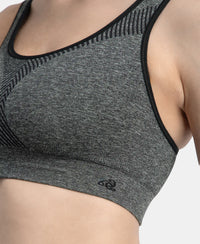Wirefree Non Padded Micro Touch Nylon Elastane Full Coverage Active Bra With StayFresh Treatment - Black Melange