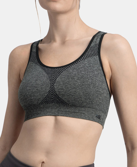 Wirefree Non Padded Micro Touch Nylon Elastane Full Coverage Active Bra With StayFresh Treatment - Black Melange