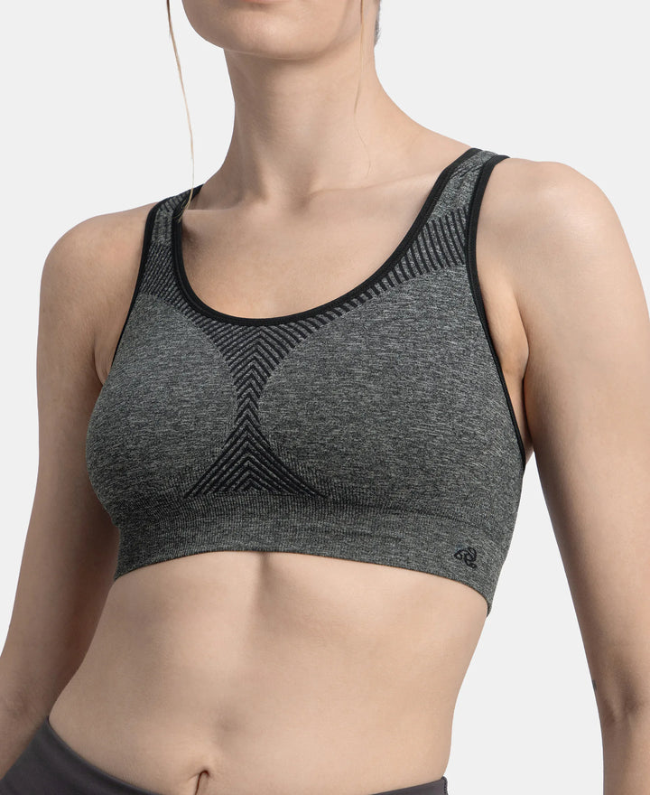 Wirefree Non Padded Micro Touch Nylon Elastane Full Coverage Active Bra With StayFresh Treatment - Black Melange