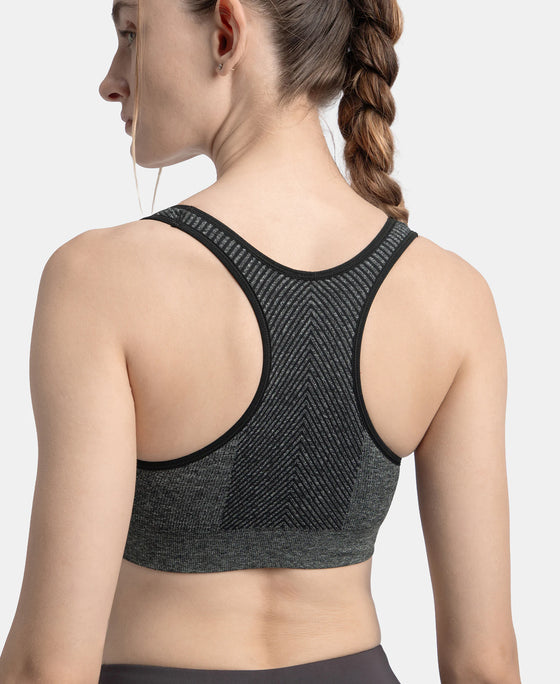 Wirefree Non Padded Micro Touch Nylon Elastane Full Coverage Active Bra With StayFresh Treatment - Black Melange